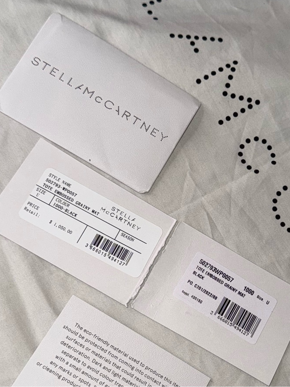 Stella McCartney Black Vegan Leather Perforated Logo Tote with Mustard Interior - Picture 8 of 12